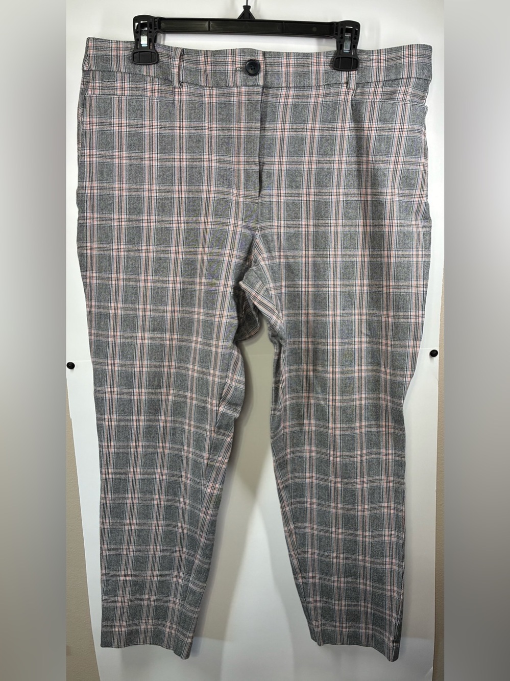 LOFT Curvy The Skinny Plaid Ankle Pants Size 14 Gray Pink Stretch